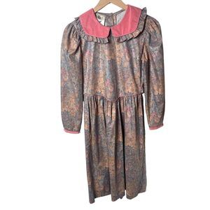 Tess Originals Vintage Prairie Dress Floral Puff Sleeve Peter Pan Collar Size 14